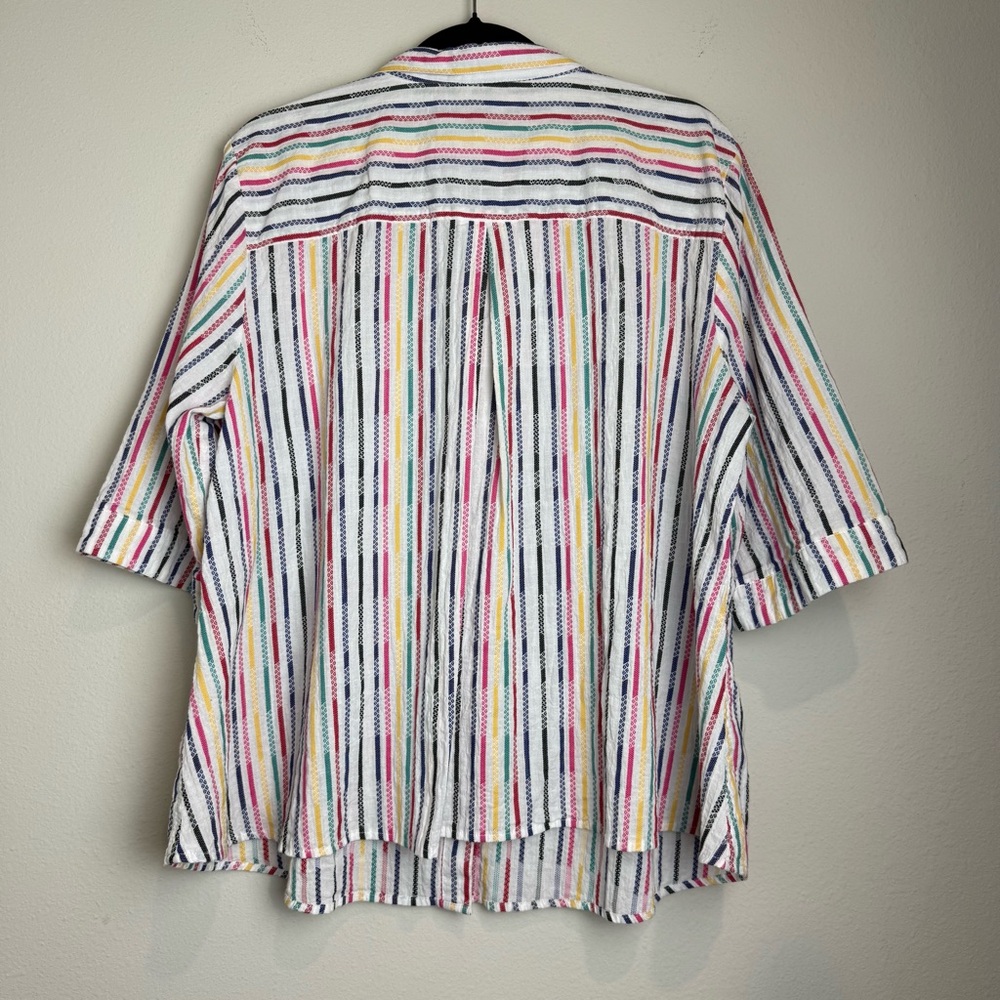 Ali Miles 1X Yarn-Dye Textured Multicolor Stripe Wire Collar Button Up Blouse - Picture 2 of 6